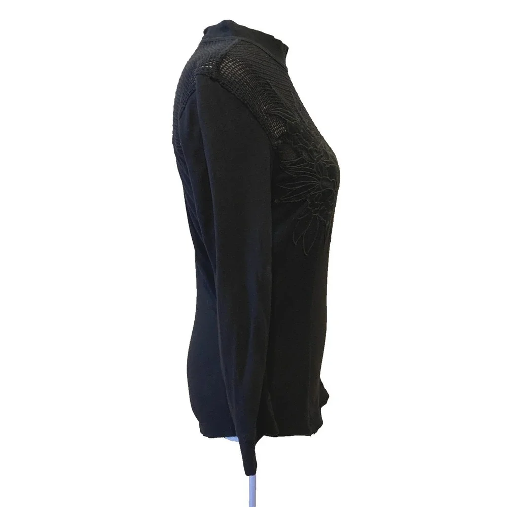Free People Primrose Black Lace High Neck Top Shirt Size S Whimsigoth Boho